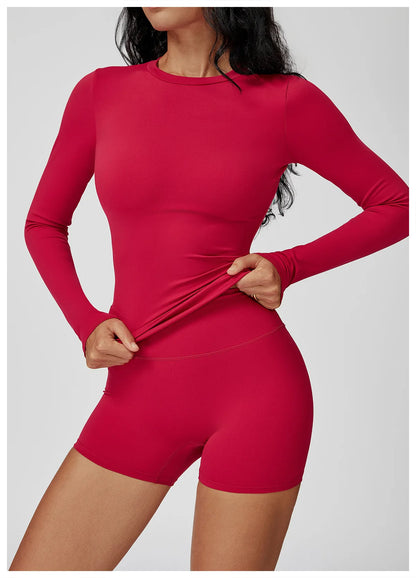 JUREN Yoga Shirts For Women Long Sleeve Fitness Running Push Up Gym Shirts Female Workout Breathable High Elastic Sports Top