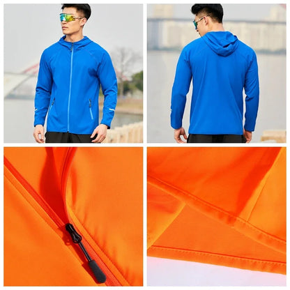 (S-4XL)Men Women Running Jacket Lightweight Camping Hiking Windbreaker Windproof Long-Sleeved Zipper Hoodie Sports Coat