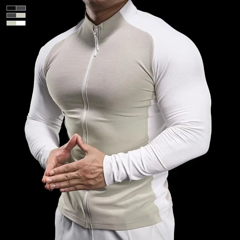 2024 New Men Sportswear Fitness Top Gym Jacket Quick-drying Breathable Slim Long-sleeved T-shirt Running Training Clothes Autumn