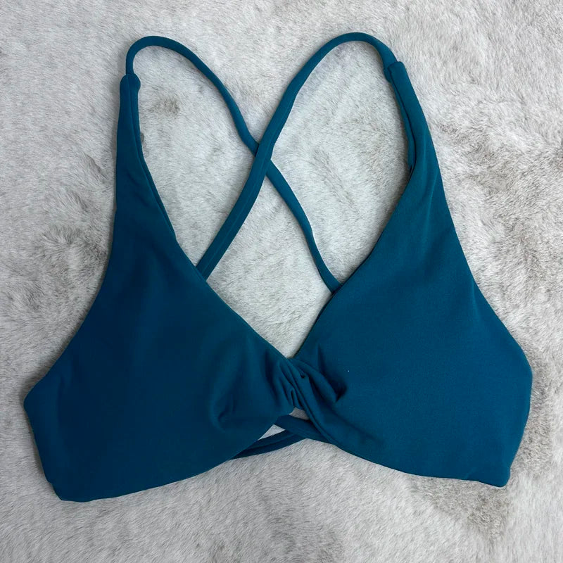 SHINBENE Front Twist Padded Cross Strap Sports Bra Sexy Back Fitness Sleeveless Short Top Yoga Sports Bra