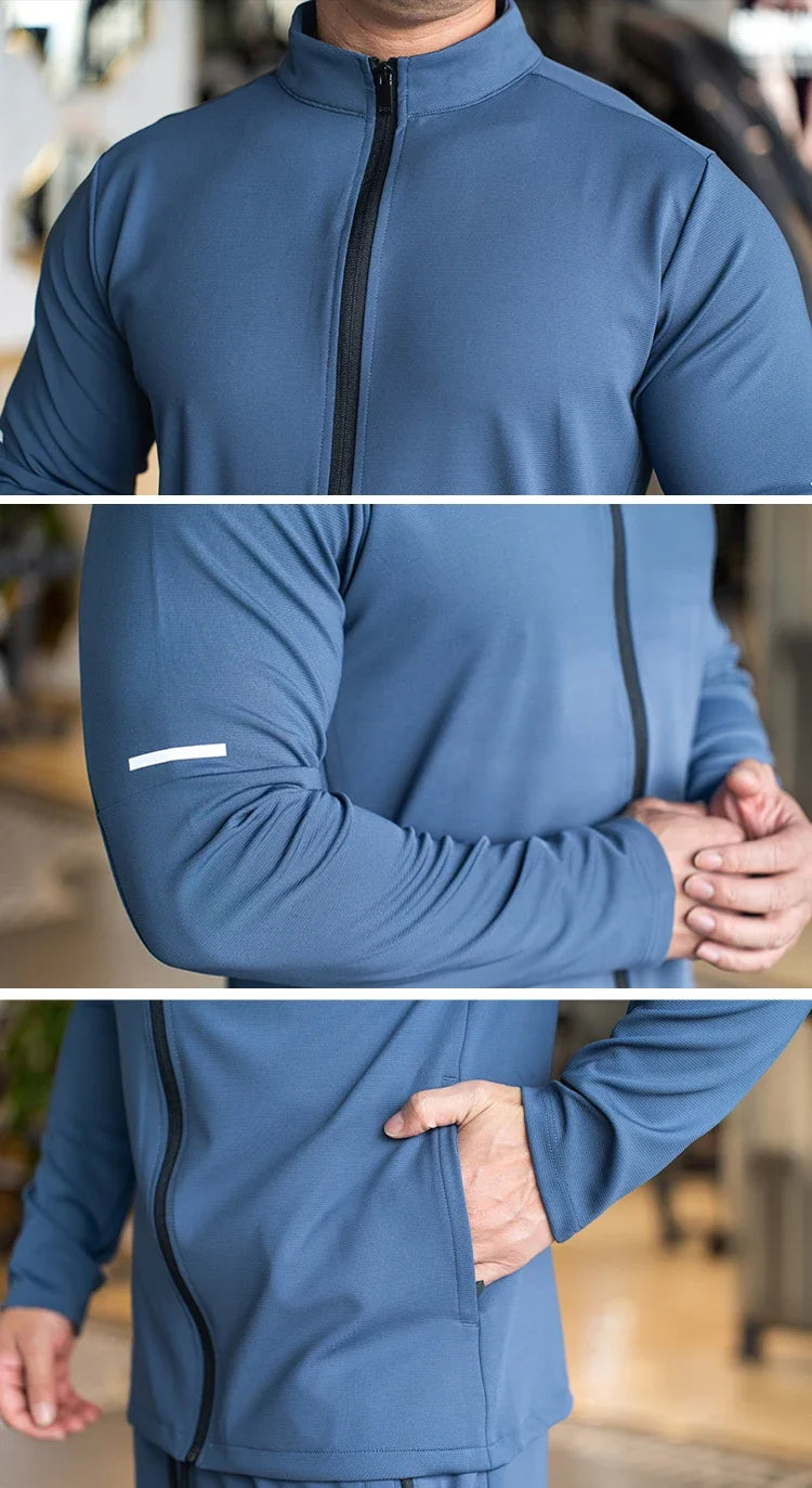 Men's Sports Fitness Casual Tops Long Sleeve Stand Up Collar Solid Colour Jacket Jogging Workout Sweatshirt with Zip Long Sleeve