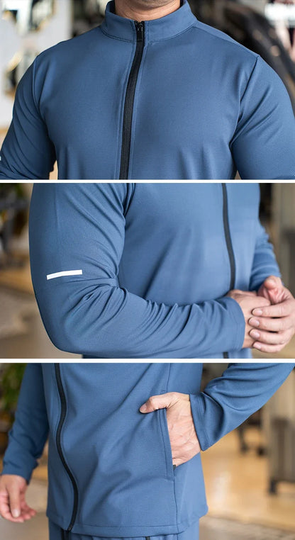 Men's Sports Fitness Casual Tops Long Sleeve Stand Up Collar Solid Colour Jacket Jogging Workout Sweatshirt with Zip Long Sleeve