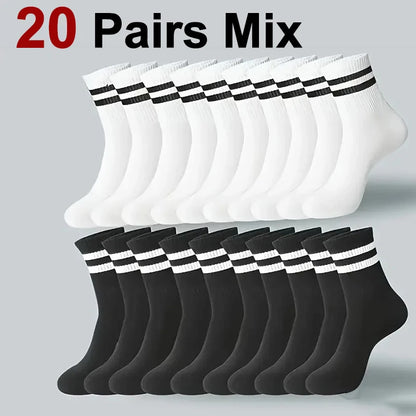 5/10/20 Pairs Neutral Solid Color Round Neck Socks Spring Autumn Sweat Absorbing Breathable Comfortable All-season Sports Socks
