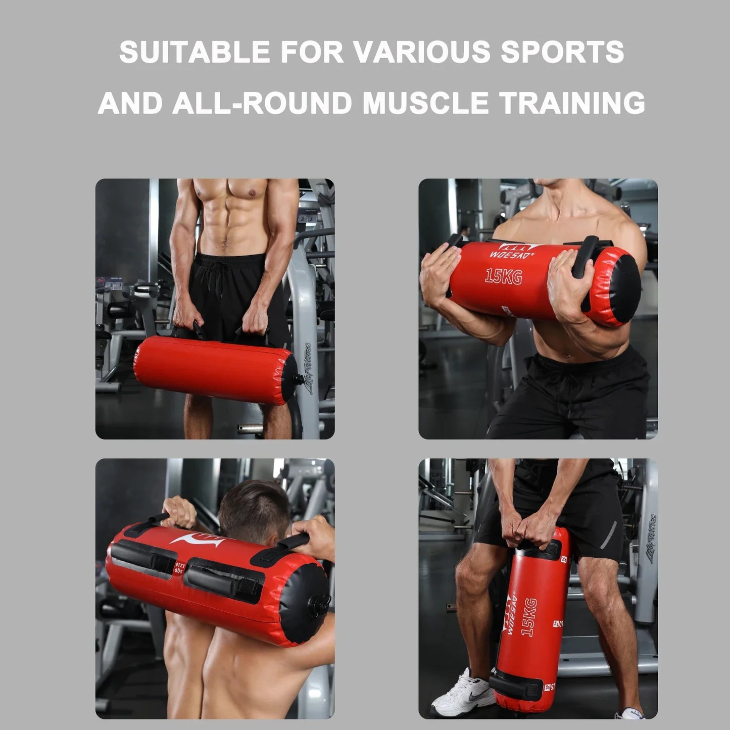 WOSWEIR-Portable Water Bag for Fitness, Inflatable Energy Strength Training, Lifting Bag, Power Bags, 10kg, 15kg, 20kg