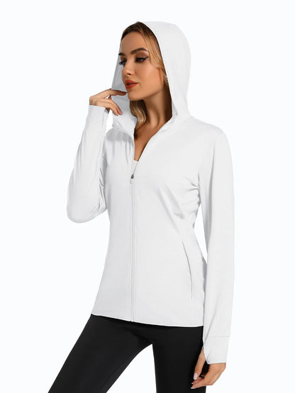 MAGCOMSEN Spring Lightweight Jackets Women's UPF 50+ Sun Protection Hooded Zip Shirts Running Athletic Tops Thumb Holes Hiking