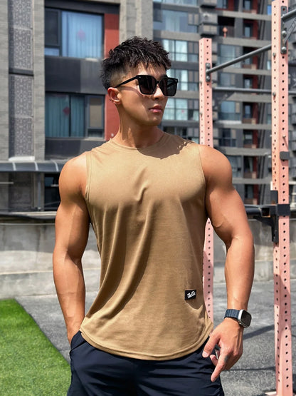 2025 Summer New Trend Men tank top Pullover Round Neck Mesh Bottom Shirt Sports Fitness Top Sleeveless Vest Quick Dry undershirt