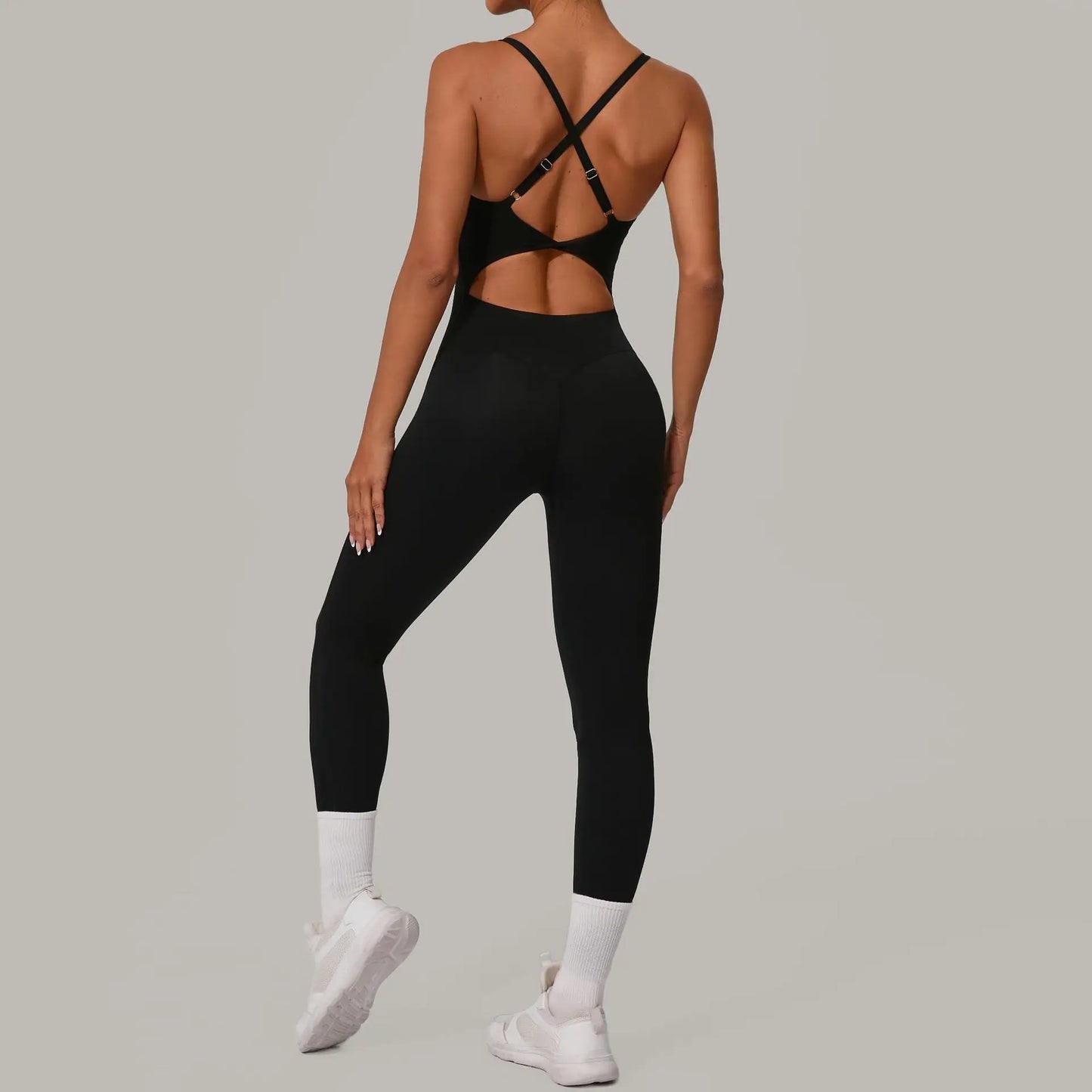 Sexy Hollow Cross Backless Sporty Tight Jumpsuit Woman Sportswear Summer One Pieces Outfit Gym Fitness Overalls Yoga Jump Suit