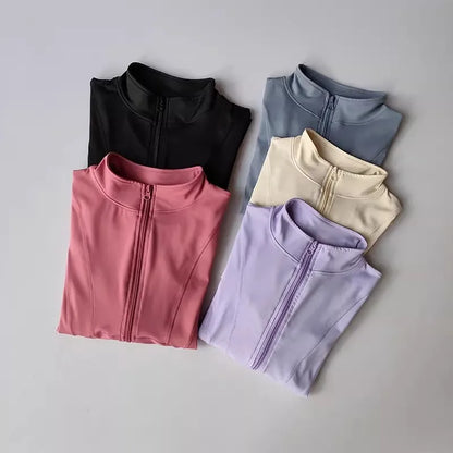 Women's Slim Fit Long Sleeved Yoga Exercise Jacket Stand up Collar Fitness Zipper Top Slimming Yoga Wear for Women