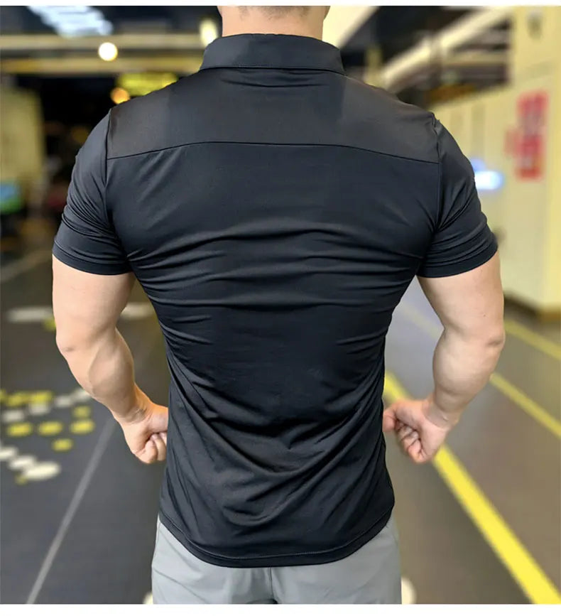 Men's Ice Silk Quick Dry Short-sleeved Thin Running T-shirt Loose Lapel Fitness T-shirt Football Basketball Jersey Sportswear