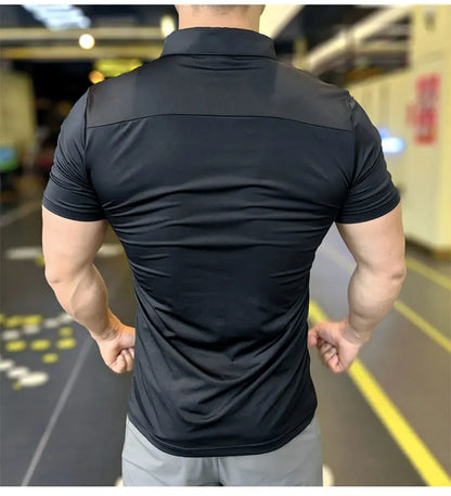 Men's Ice Silk Quick Dry Short-sleeved Thin Running T-shirt Loose Lapel Fitness T-shirt Football Basketball Jersey Sportswear