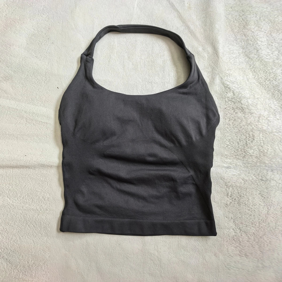 New Seamless Halter Top for Women Backless Gym Crop Top Workout Yoga Shirt with Waist Contouring Sleeveless Sports Shirt