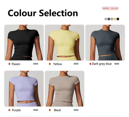 Hearuisavy Casual T-shirt Female Fitness Gym Top Yoga Clothing Sports Short-Sleeved Shirt Women Quick-Dry Workout Shirt Women