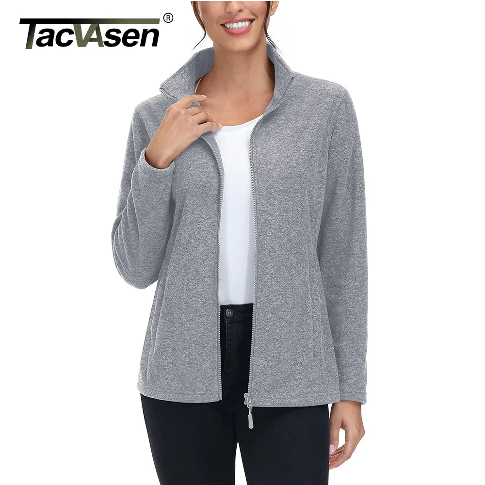 TACVASEN Lightweight Full Zip Fleece Jackets Spring/Autumn Womens Turtleneck Sweater Sports Warm Sweatshirts Thermal Casual Tops