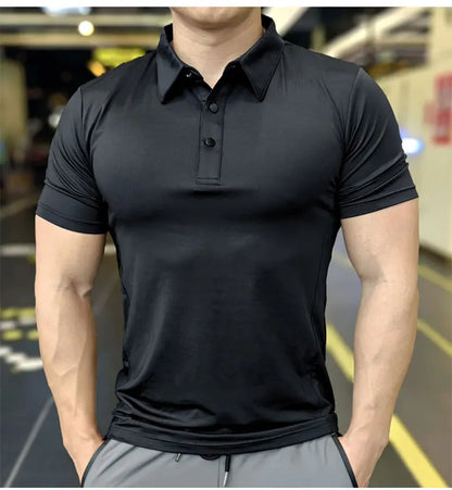 Men's Ice Silk Quick Dry Short-sleeved Thin Running T-shirt Loose Lapel Fitness T-shirt Football Basketball Jersey Sportswear