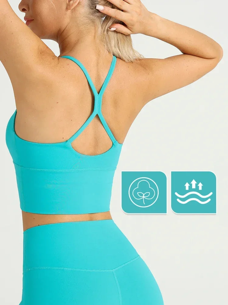 Solid Color Women Gym Yoga Naked Feeling Sexy Cross Back Y shape Sports Bra Fitness Yoga Jogging Workout Sports Women Sling
