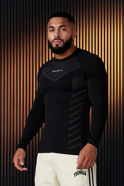 Spring Autumn Men Slim Fit Casual Elastic Training Top Long Sleeve T-shirt Fitness Sports Milk Silk Material Running Fitness