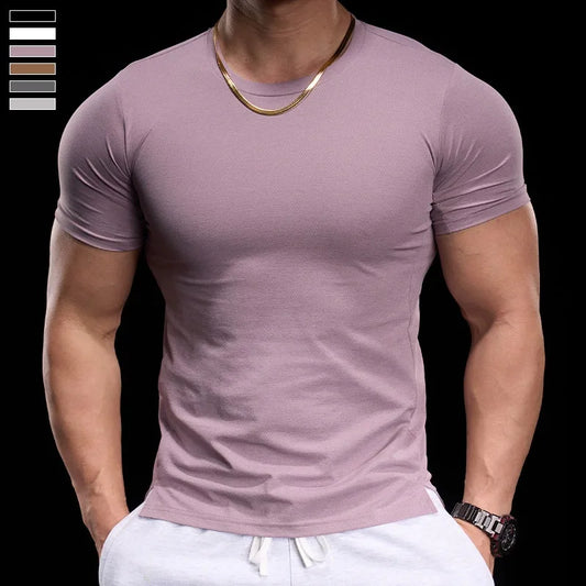 Men's Gym Fitness Training Clothing Men's High-elasticity Breathable Sports Tight Short-sleeved T-shirt, Running Sports