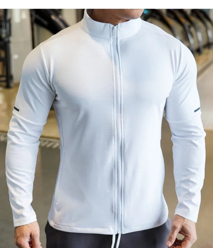 Men's Sports Fitness Casual Tops Long Sleeve Stand Up Collar Solid Colour Jacket Jogging Workout Sweatshirt with Zip Long Sleeve