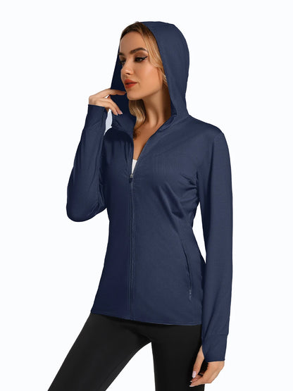 MAGCOMSEN Spring Lightweight Jackets Women's UPF 50+ Sun Protection Hooded Zip Shirts Running Athletic Tops Thumb Holes Hiking