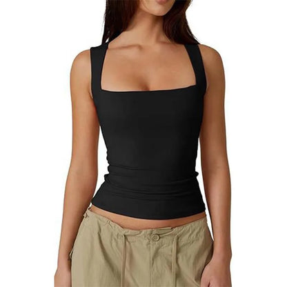 European and American women's street style spicy girl fashion square neck slim fit sleeveless vest for women