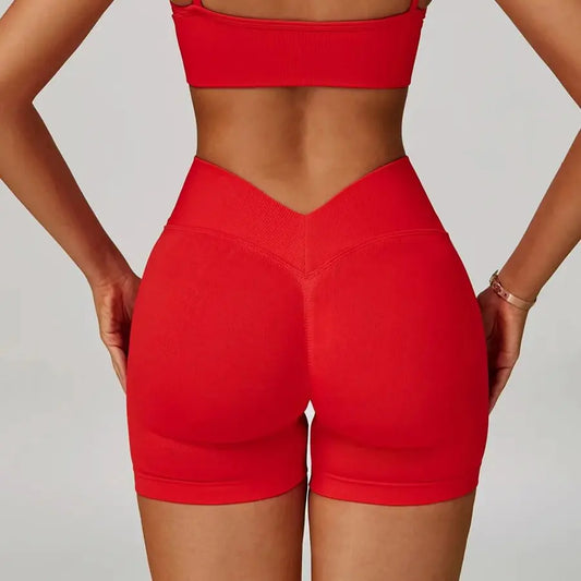 Seamless Yoga V-Back shorts High waisted hip lifting yoga shorts women's nylon tight fitting shorts training sports fitness pant