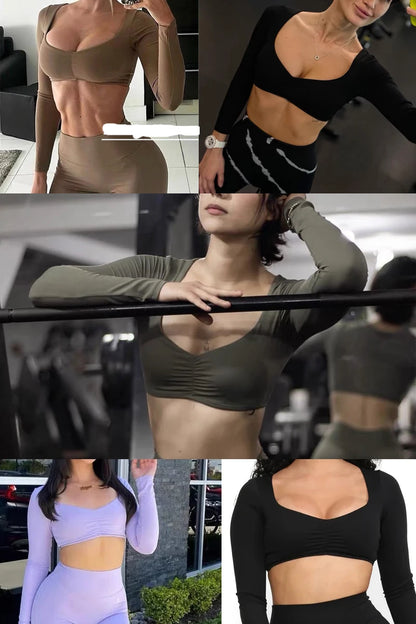 QINACTIVE Women Yoga Shirts Crop Top Long Sleeves Shirts for Women Yoga Sports Fitness Gym Clothes Workout Tops
