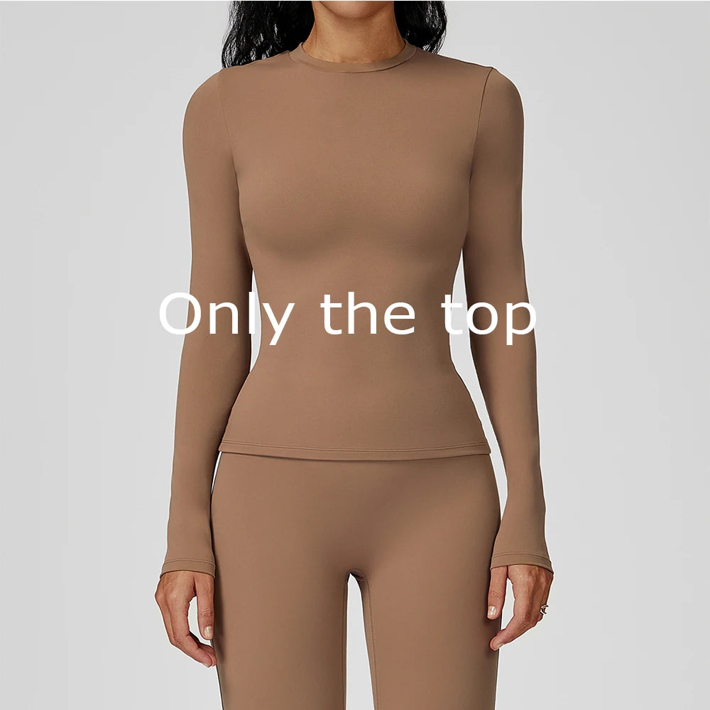 JUREN Yoga Shirts For Women Long Sleeve Fitness Running Push Up Gym Shirts Female Workout Breathable High Elastic Sports Top