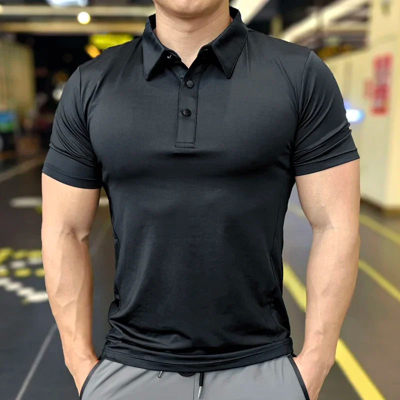 Men's Ice Silk Quick Dry Short-sleeved Thin Running T-shirt Loose Lapel Fitness T-shirt Football Basketball Jersey Sportswear