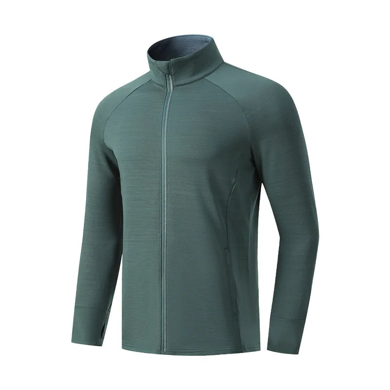 Mens Reflective Zip Stand Collar Running Jacket UPF50+ Sportwear for Jogging Gym Exercise Training Covered Thumbhole& Watch Cuff