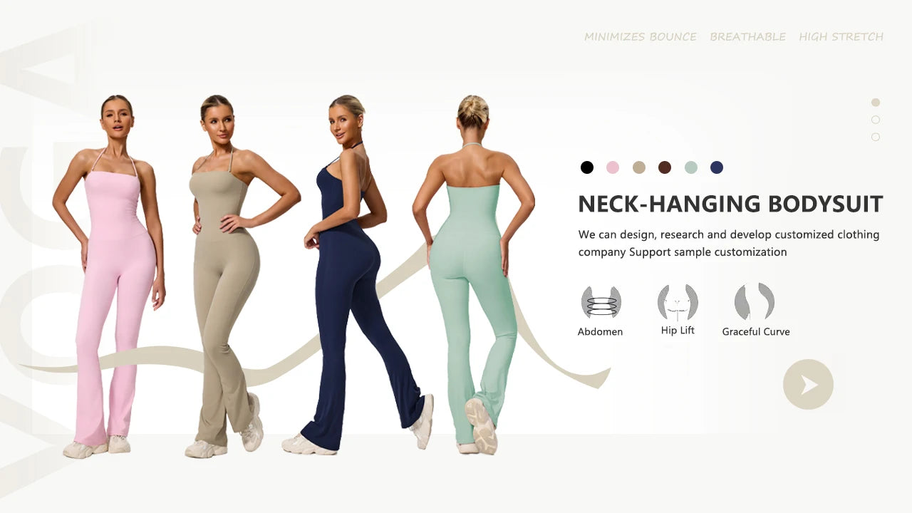 Ctenkevet Women Sleeveless Yoga Jumpsuit Female Gym Flared Overalls Neck-hanging Backless Sportswear Sport Outfit For Woman