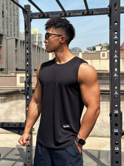 2025 Summer New Trend Men tank top Pullover Round Neck Mesh Bottom Shirt Sports Fitness Top Sleeveless Vest Quick Dry undershirt