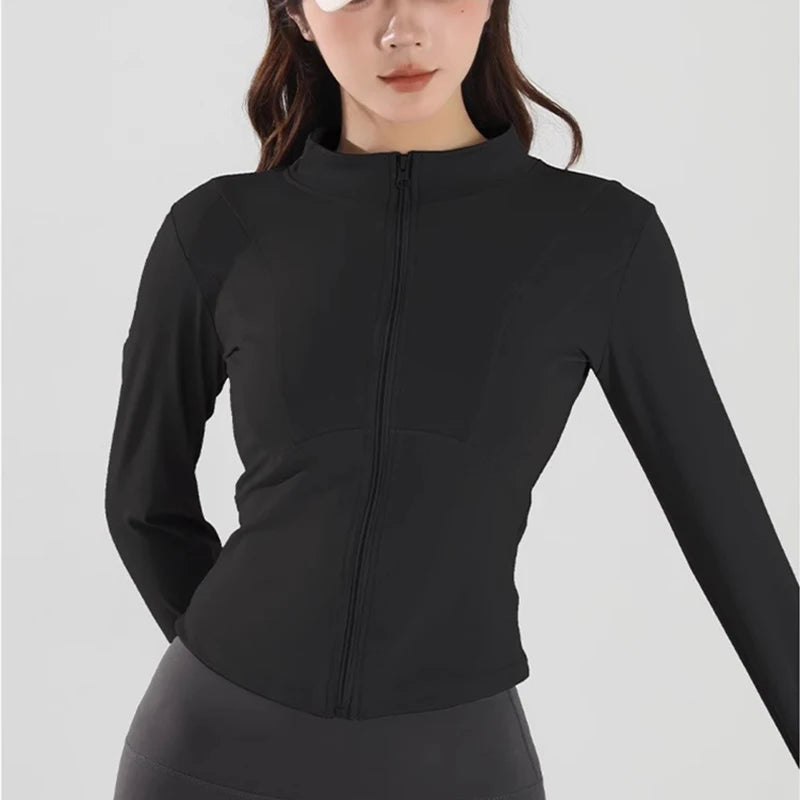 Women's Slim Fit Long Sleeved Yoga Exercise Jacket Stand up Collar Fitness Zipper Top Slimming Yoga Wear for Women