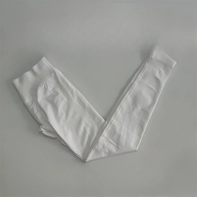 No Logo Leggings Women Low Ribbed Band Scrunch Bum Seamless Yoga Pants Gym Leggings Fitness Sweat Wicking Stretch Workout Tights