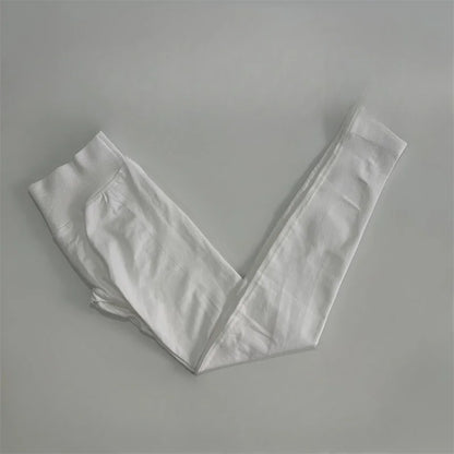 No Logo Leggings Women Low Ribbed Band Scrunch Bum Seamless Yoga Pants Gym Leggings Fitness Sweat Wicking Stretch Workout Tights