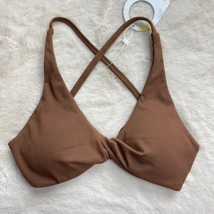 SHINBENE Front Twist Padded Cross Strap Sports Bra Sexy Back Fitness Sleeveless Short Top Yoga Sports Bra