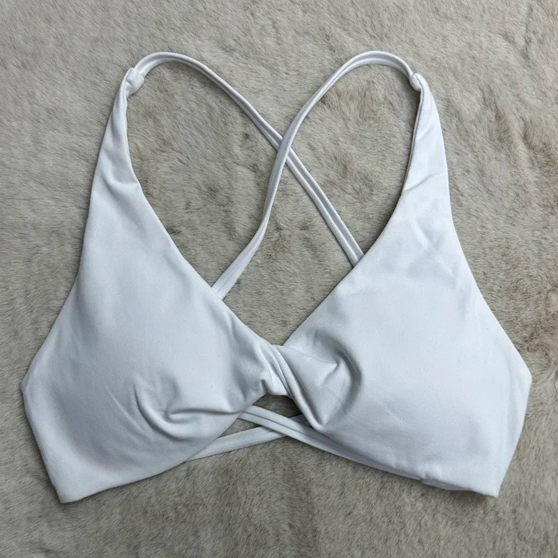 SHINBENE Front Twist Padded Cross Strap Sports Bra Sexy Back Fitness Sleeveless Short Top Yoga Sports Bra