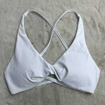 SHINBENE Front Twist Padded Cross Strap Sports Bra Sexy Back Fitness Sleeveless Short Top Yoga Sports Bra