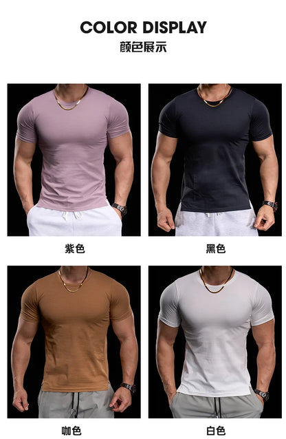 Men's Gym Fitness Training Clothing Men's High-elasticity Breathable Sports Tight Short-sleeved T-shirt, Running Sports