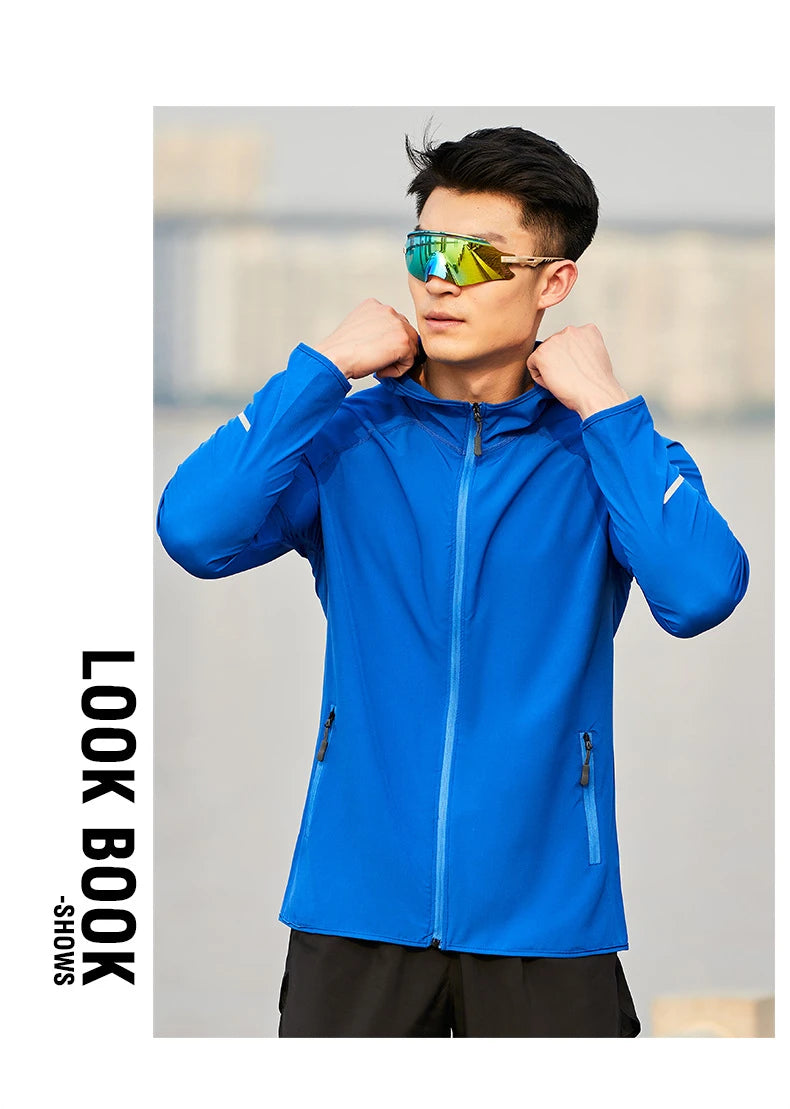(S-4XL)Men Women Running Jacket Lightweight Camping Hiking Windbreaker Windproof Long-Sleeved Zipper Hoodie Sports Coat