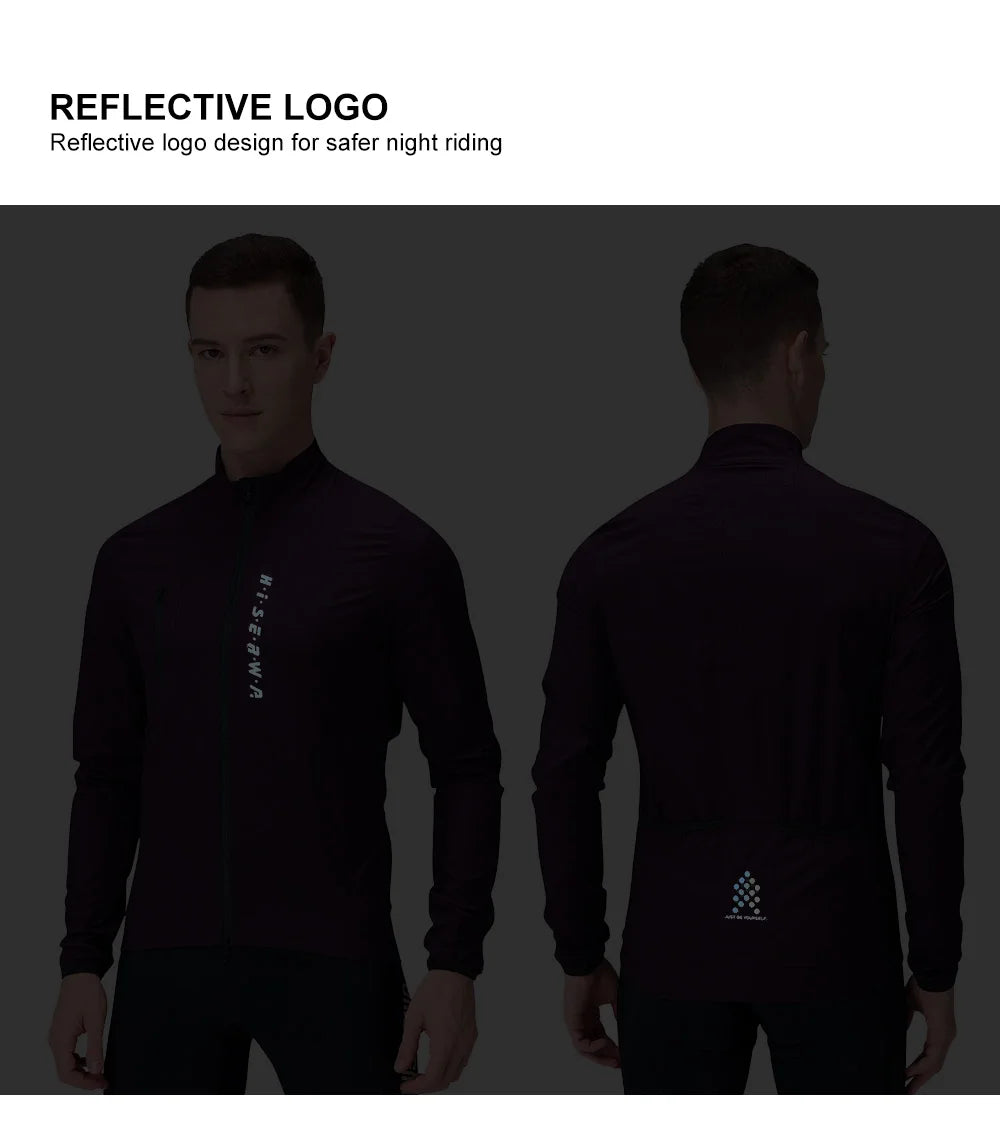 HISERWA Men Cycling Jacket Lightweight Breathable Anti-UV Cycling Windbreaker High Quality MTB Road Bike Jersey 2-Way Zipper