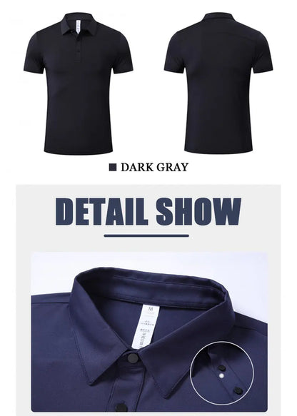 Men's Ice Silk Quick Dry Short-sleeved Thin Running T-shirt Loose Lapel Fitness T-shirt Football Basketball Jersey Sportswear