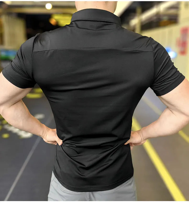 Men's Ice Silk Quick Dry Short-sleeved Thin Running T-shirt Loose Lapel Fitness T-shirt Football Basketball Jersey Sportswear