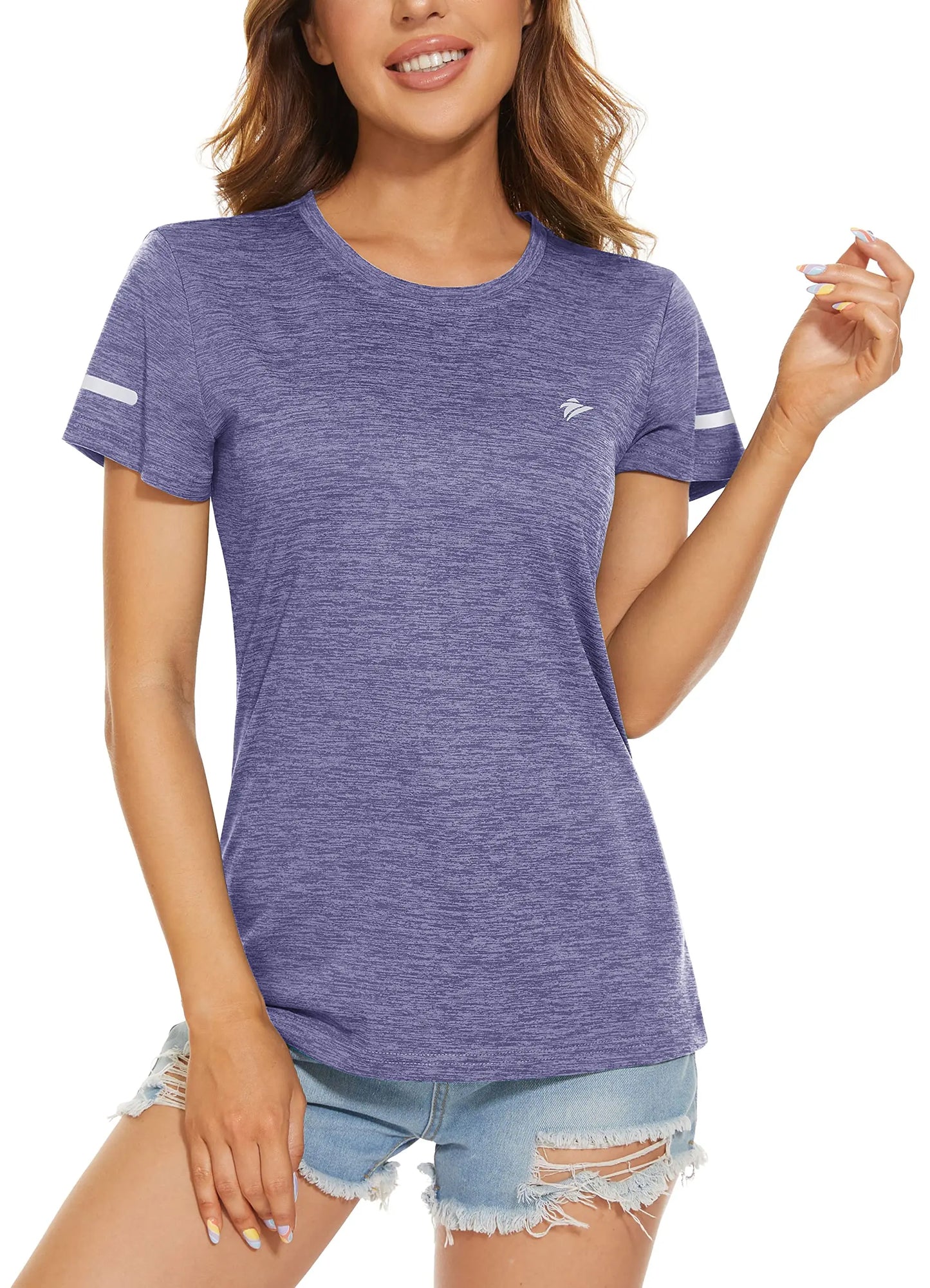 TACVASEN Elastic Moisture Wicking Summer T-shirts Women's Casual T-shirts Crew Neck Workout Running Shirts Sports Tee Gym Tops